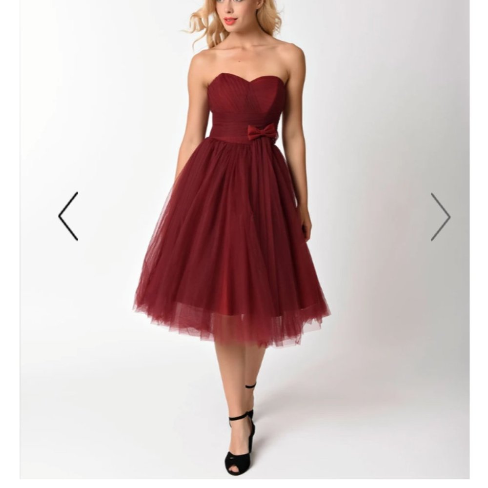 Unique vintage burgundy tulle swing dress